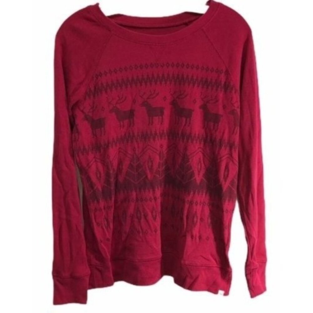 Eddie bauer legend wash long sleeve shirt holiday Christmas reindeer red  m READ